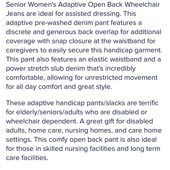 Silvert’s Open Back Adaptive Wheelchair Pull On Denim Jeans Pants Women’s Sz XL - Picture 16 of 16